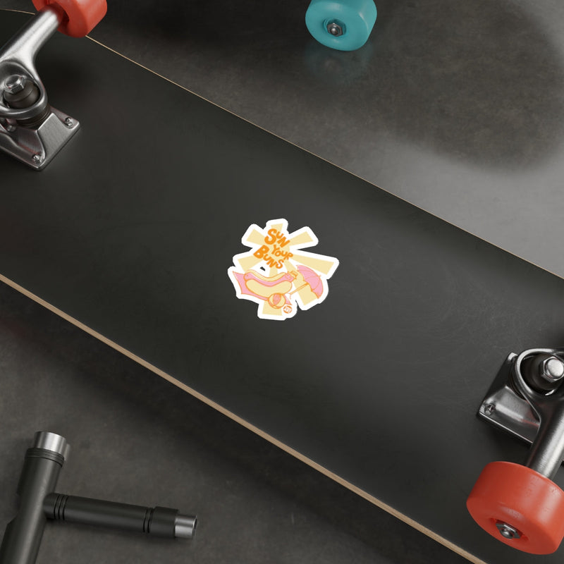 Load image into Gallery viewer, Show Your Buns Duck Sticker on Skateboard
