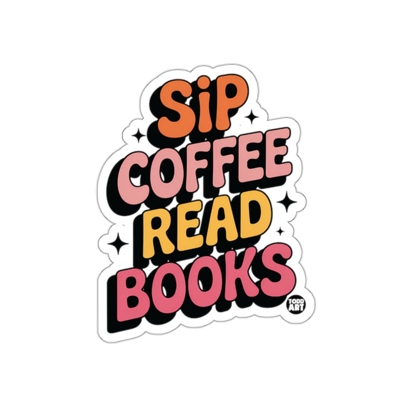 Load image into Gallery viewer, Sip Coffee Read Books Sticker Colorful Fun Design
