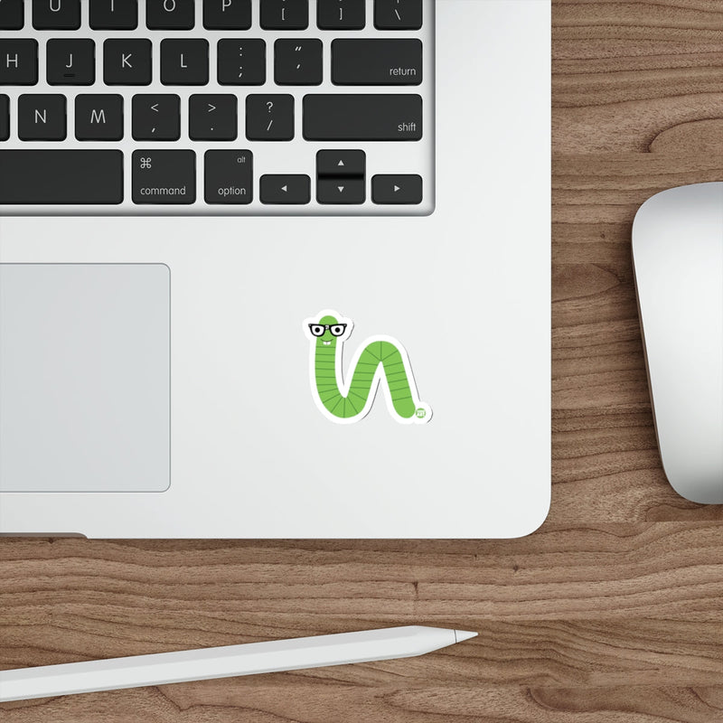 Load image into Gallery viewer, Cute Geeky Green Worm with Glasses Sticker
