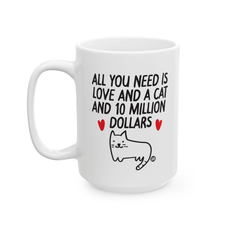 Load image into Gallery viewer, Funny Love and Cat Quote Coffee Mug with Red Hearts

