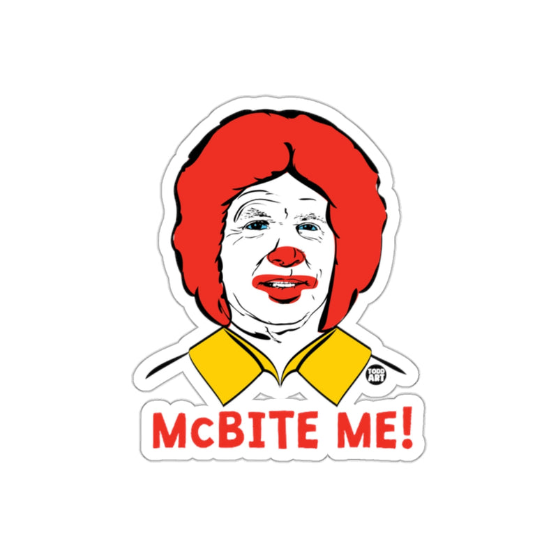 Load image into Gallery viewer, McBite Me Portrait Parody Illustration Based on Trump sticker
