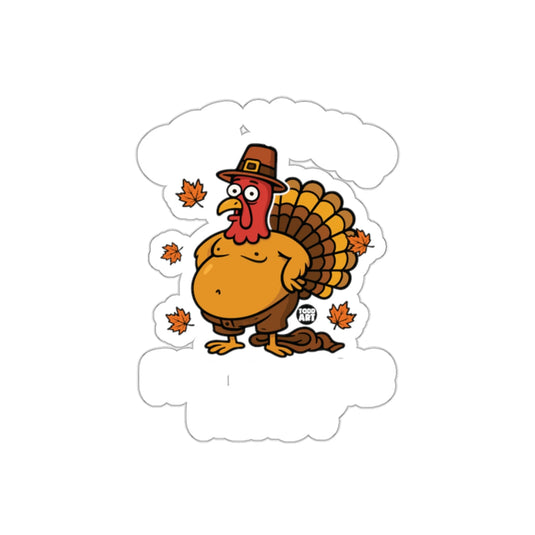Cartoon Turkey with Hat and Leaves Illustration Sticker