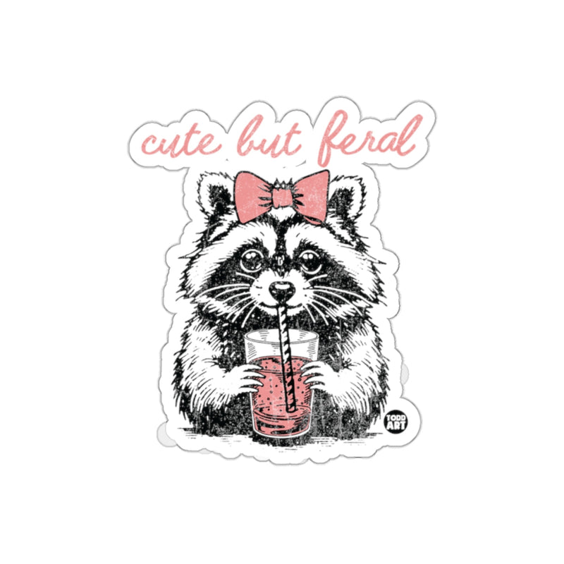 Load image into Gallery viewer, Cute But Feral Raccoon With Pink Bow Design sticker
