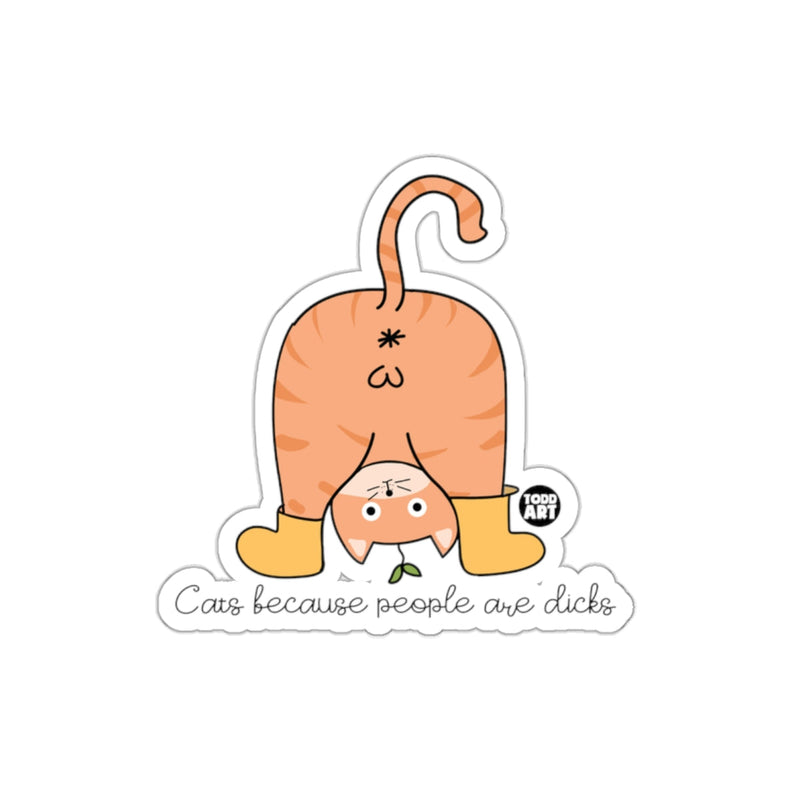 Load image into Gallery viewer, Funny Upside Down Cat Because People Are Dicks sticker
