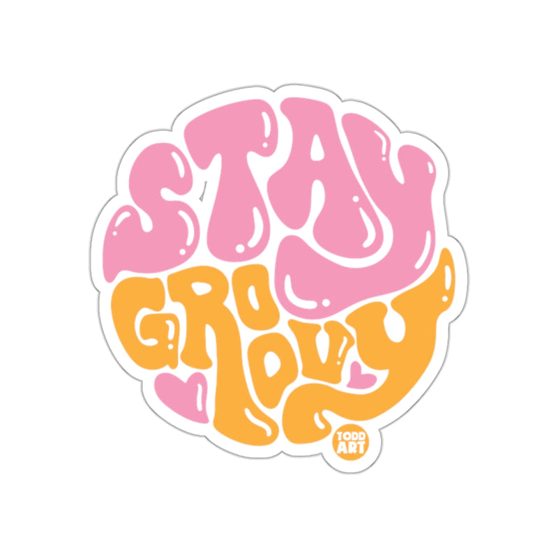 Load image into Gallery viewer, Stay Groovy Sticker with Fun Retro Design Artwork
