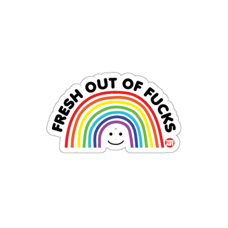 Load image into Gallery viewer, Fresh Out of Fucks Rainbow Smile Sticker
