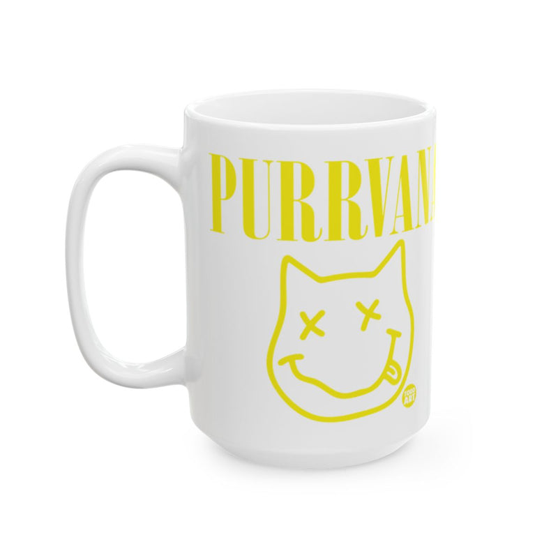 Load image into Gallery viewer, Purrvana Cat Mug with Smile Face and Text Design
