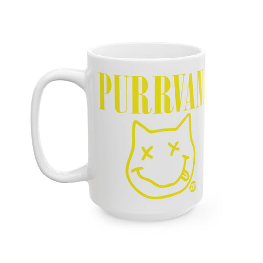 Purrvana Cat Mug with Smile Face and Text Design