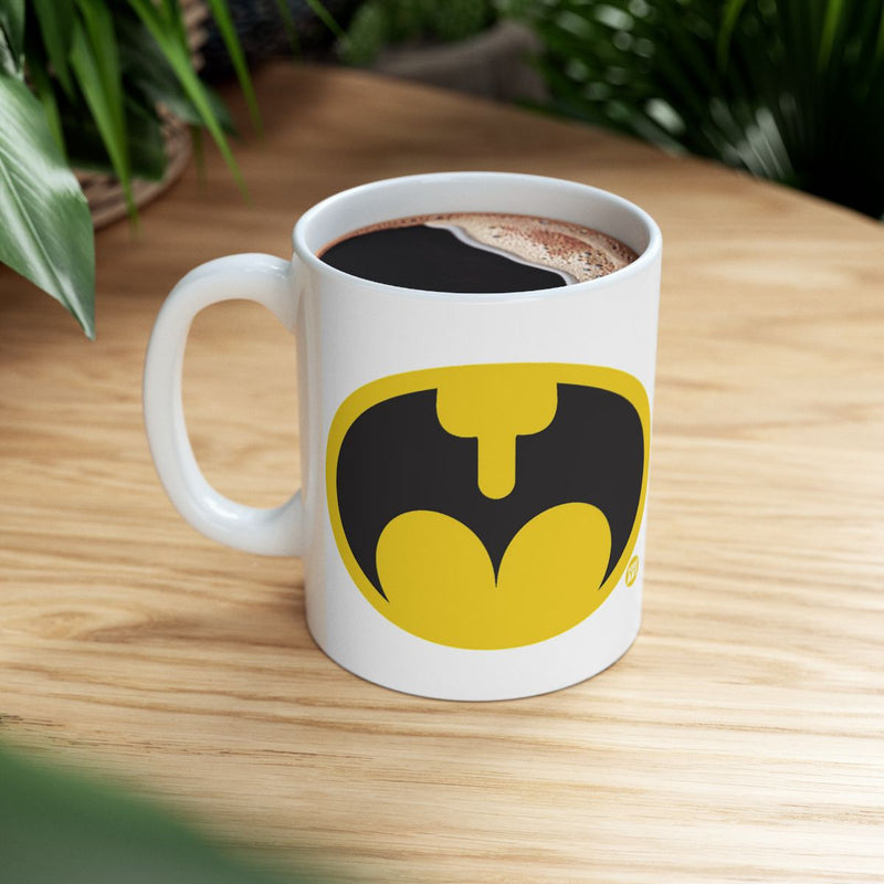 Load image into Gallery viewer, White Mug with Black and Yellow Batman Logo Mug
