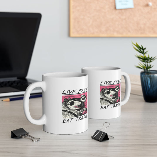 Live Fast Eat Trash Funny Racoon Mug for Caffeine Lovers