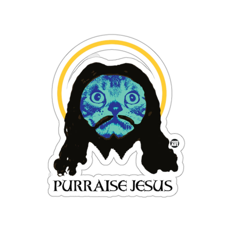 Load image into Gallery viewer, Cat with Halo and PURRAISE JESUS Text Sticker
