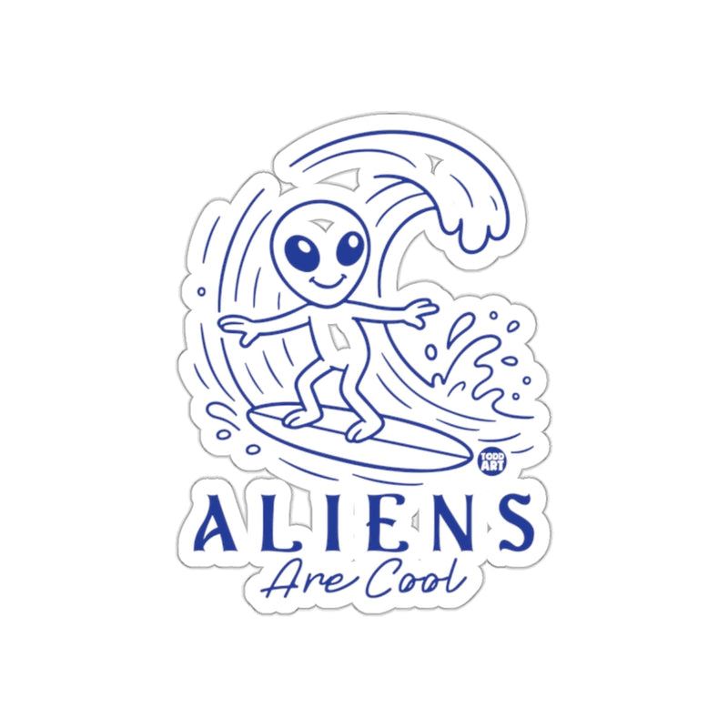 Load image into Gallery viewer, Aliens Are Cool Surfing The Waves Sticker Product
