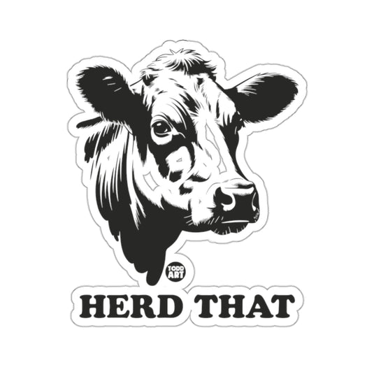 Humorous Cow Head HERD THAT Black White Art 