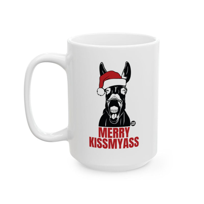 Load image into Gallery viewer, Merry Kissmyass Santa Hat Dog Funny Holiday Mug
