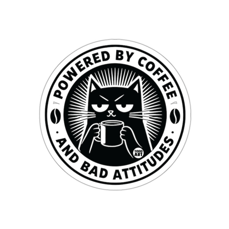 Load image into Gallery viewer, Powered by Coffee and Bad Attitudes Sticker
