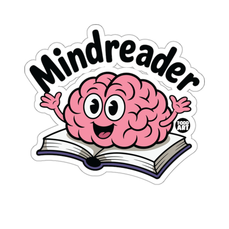 Load image into Gallery viewer, Mindreader cartoon brain open book smiling character 
