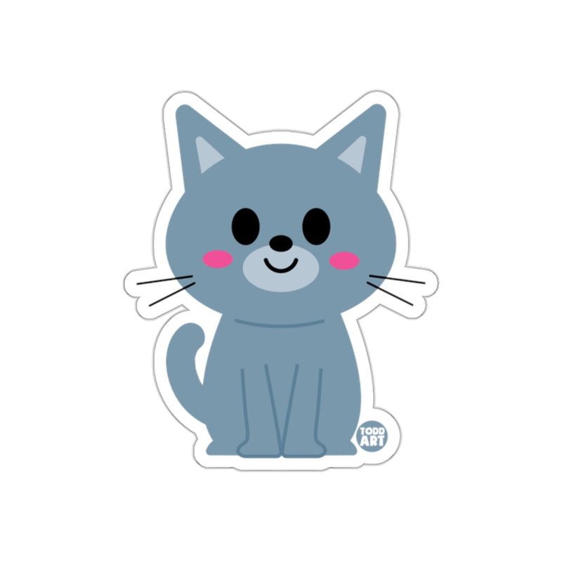 Load image into Gallery viewer, Cute Blue Cartoon Cat with Pink Cheeks Sticker
