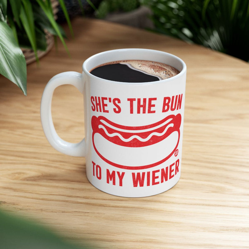 Load image into Gallery viewer, She's The Bun To My Wiener Hotdog Mug
