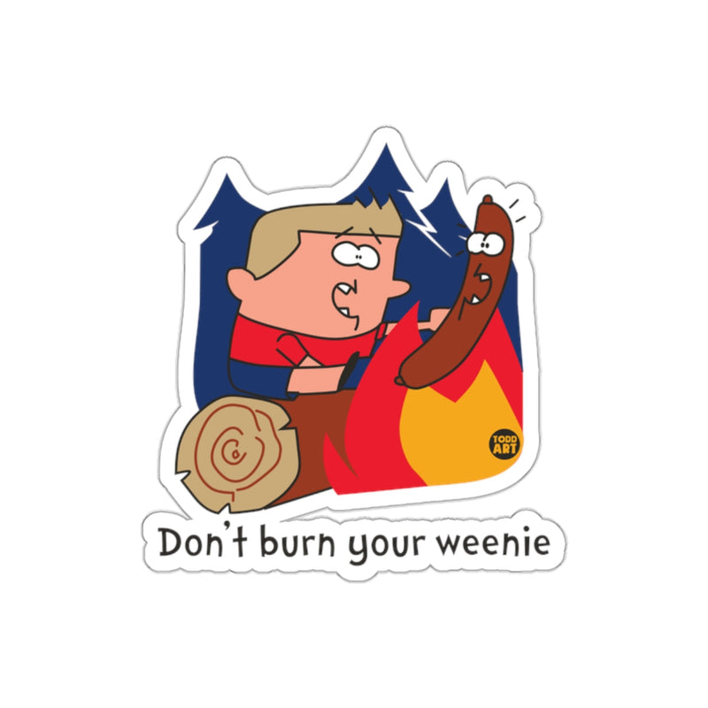 Load image into Gallery viewer, Don't Burn Your Weenie Funny Cartoon Sticker Product
