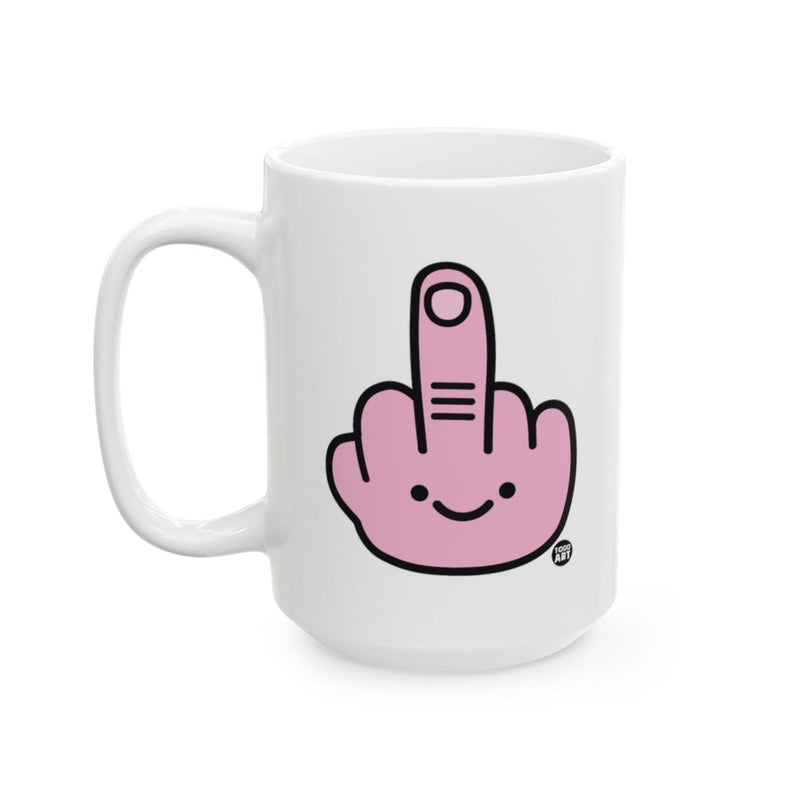 Load image into Gallery viewer, Whimsical Middle Finger Pink Smiley Face Coffee Mug
