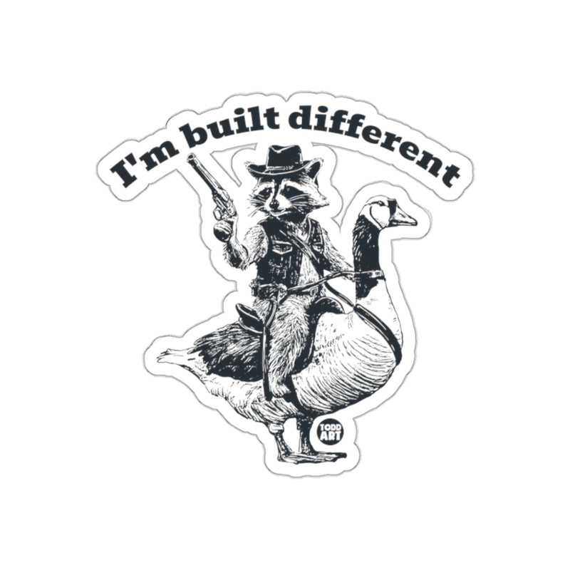 Load image into Gallery viewer, I Am Built Different Raccoon Riding a Goose sticker
