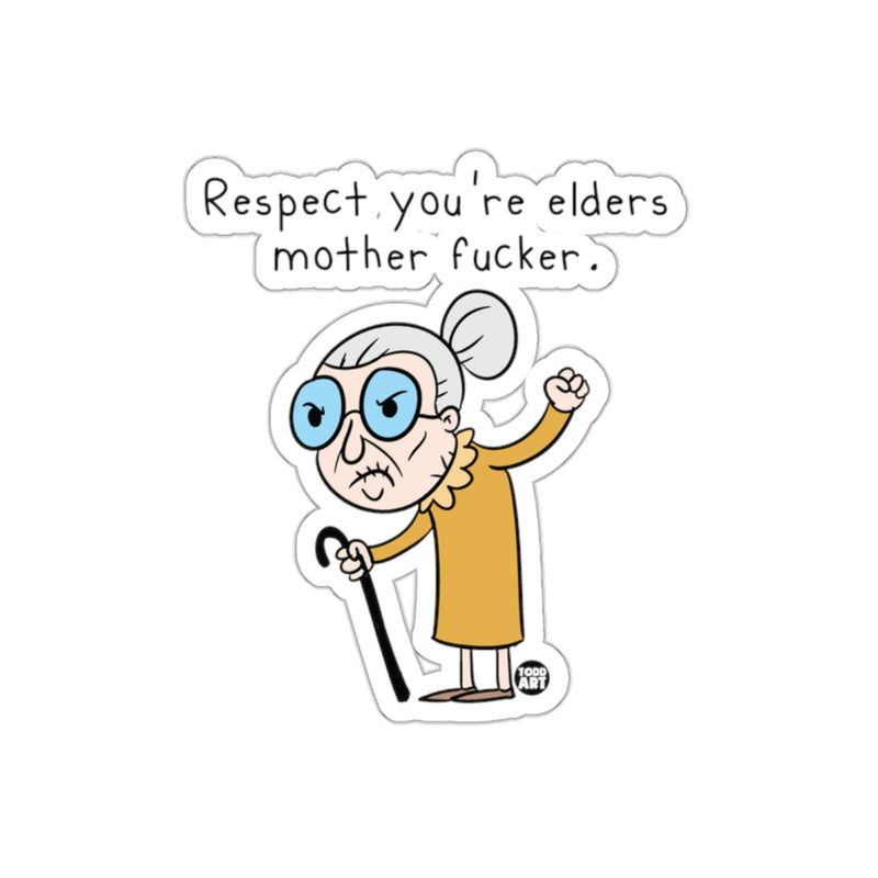 Load image into Gallery viewer, Respect You're Elders Sticker with Funny Old Lady Image

