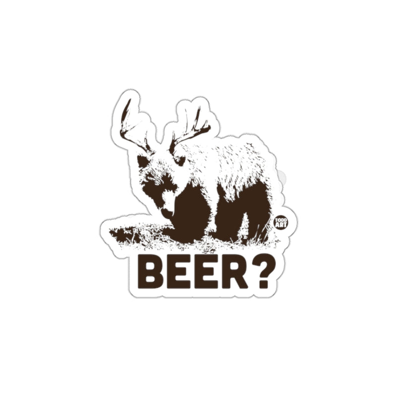 Load image into Gallery viewer, Moose with Antlers Poster Asking BEER Question Decor
