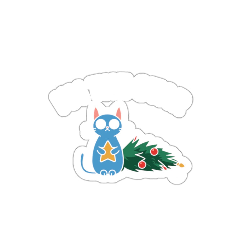 Load image into Gallery viewer, Cute Blue Cat with Christmas Tree Sticker

