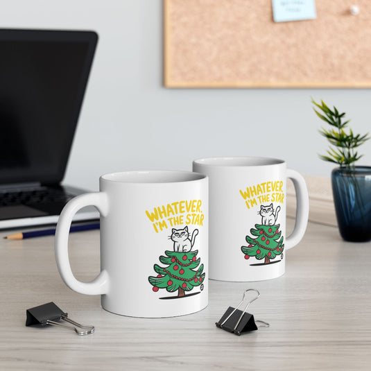 Funny Cat Christmas Mug with Cute Tree Design