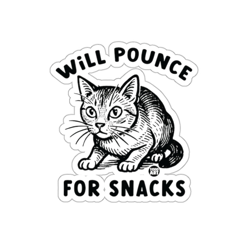 Load image into Gallery viewer, Will Pounce for Snacks Cat Sticker
