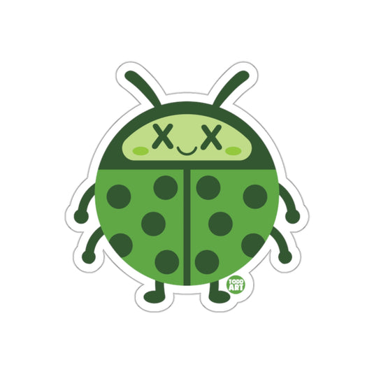 Cute Smiling Green Ladybug Sticker Cartoon Style