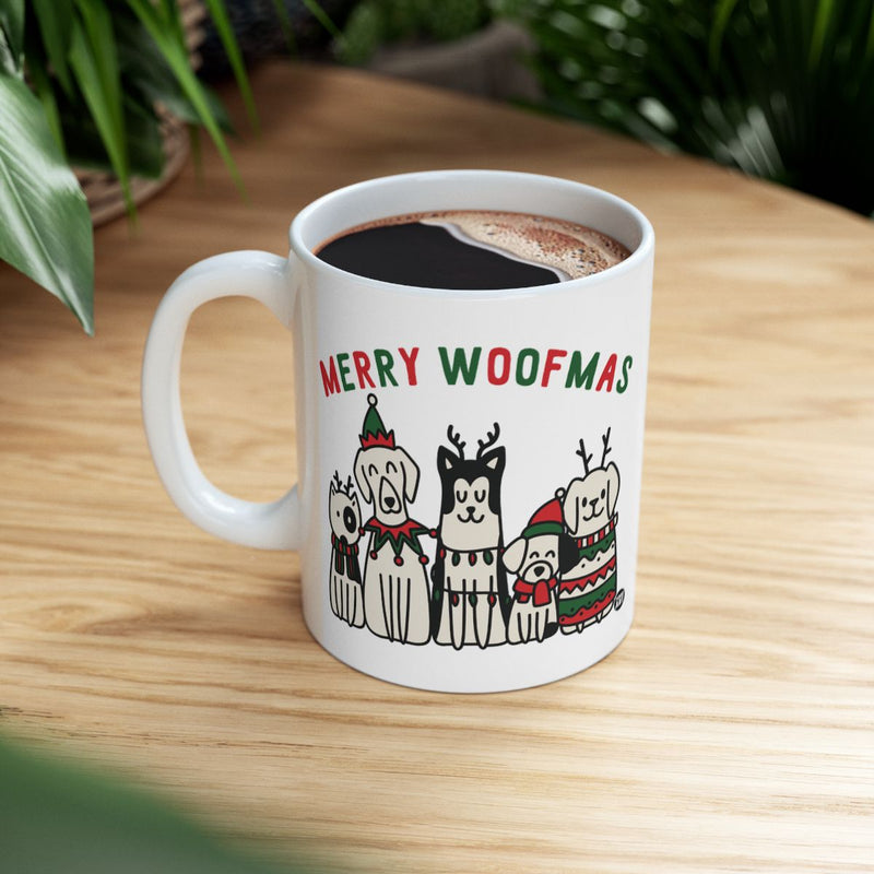 Load image into Gallery viewer, Merry Woofmas Christmas Mug with Cute Dogs Design
