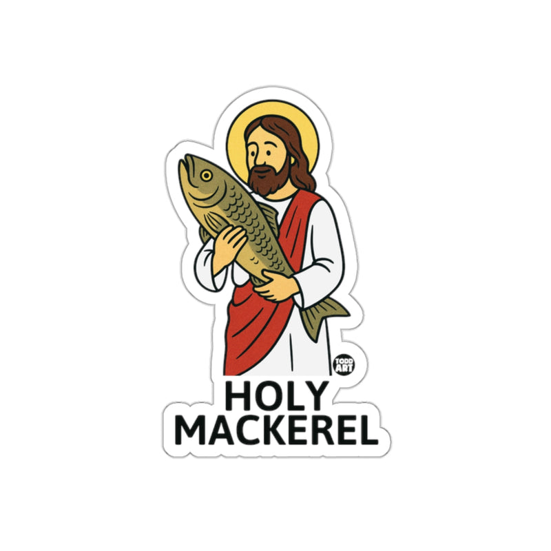 Load image into Gallery viewer, Holy Mackerel Sticker with Jesus Holding Fish
