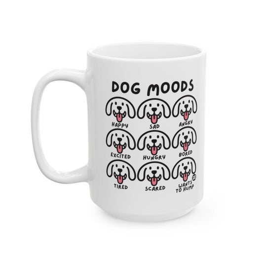 Dog Moods Illustrated Design on White Ceramic Mug