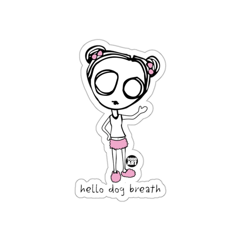 Load image into Gallery viewer, Quirky Hello Dog Breath Cartoon Sticker Design
