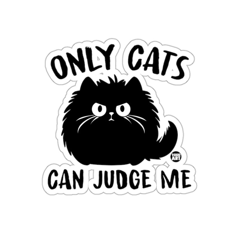 Load image into Gallery viewer, Only Cats Can Judge Me Sticker with Cute Angry Cat
