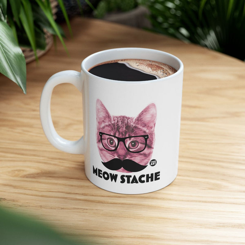 Load image into Gallery viewer, Meow Stache Funny Cat Mug With Glasses and Mustache

