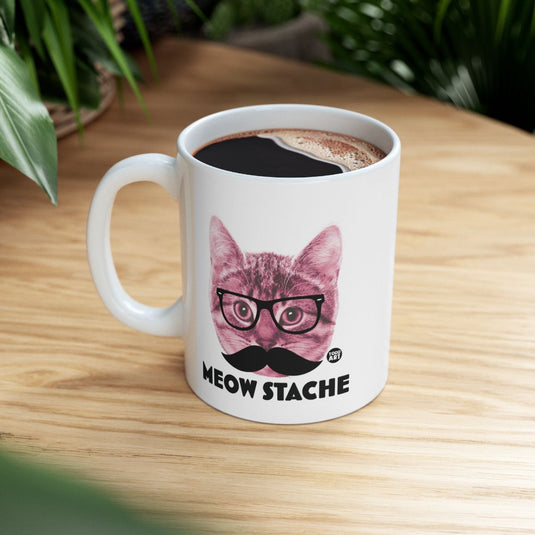 Meow Stache Funny Cat Mug With Glasses and Mustache