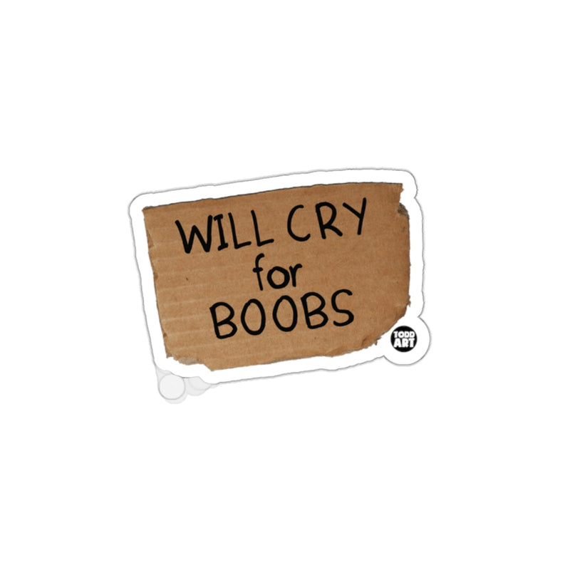 Load image into Gallery viewer, WILL CRY FOR BOOBS Funny Sticker Decal for Laptops
