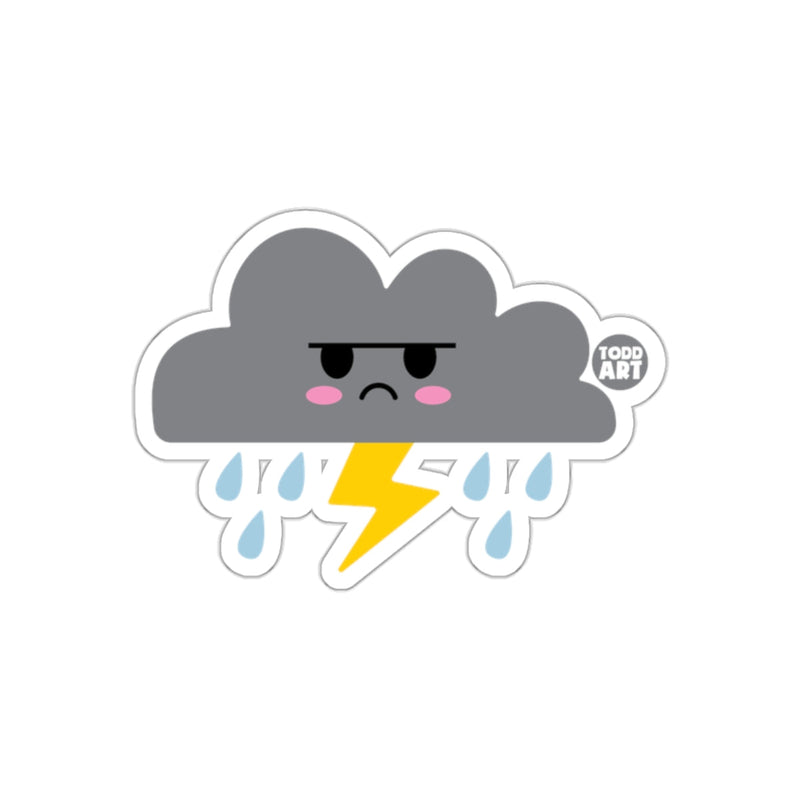 Load image into Gallery viewer, Grumpy Storm Cloud with Lightning and Raindrops Sticker
