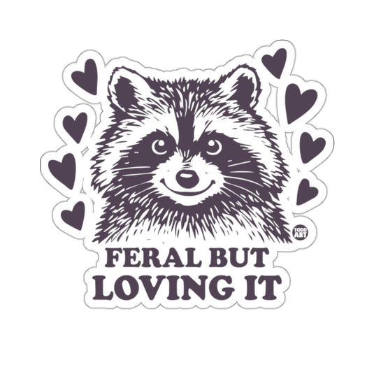 Cute Raccoon FERAL BUT LOVING IT Hearts Design 