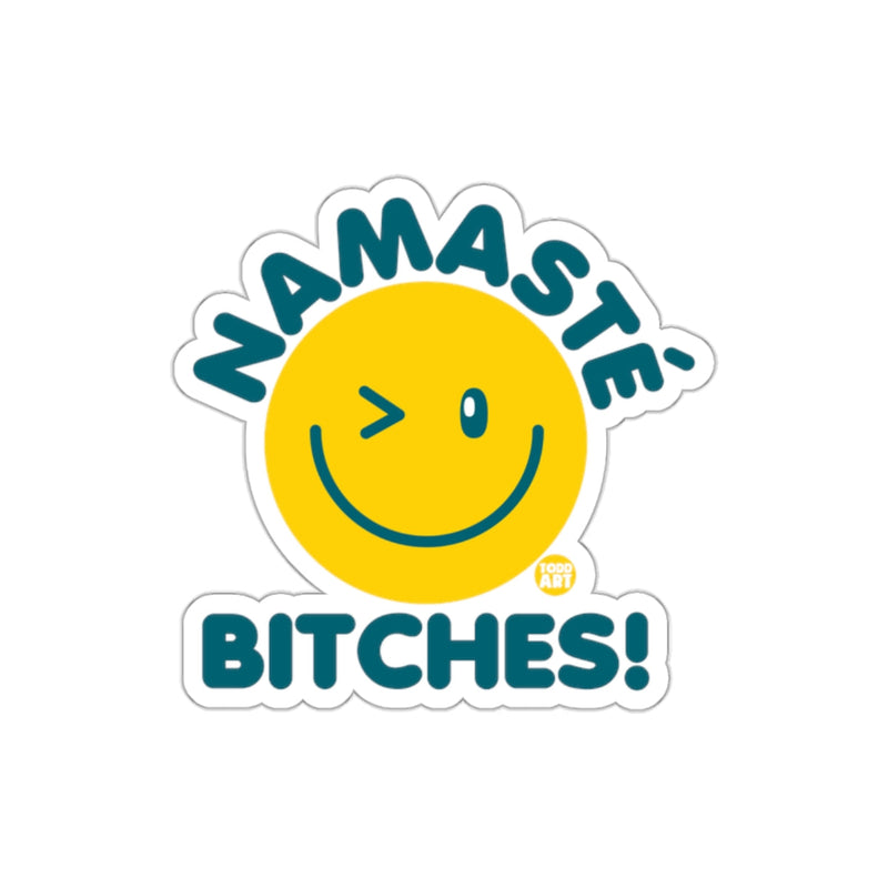 Load image into Gallery viewer, Namaste Bitches Winking Smiley Face Sticker

