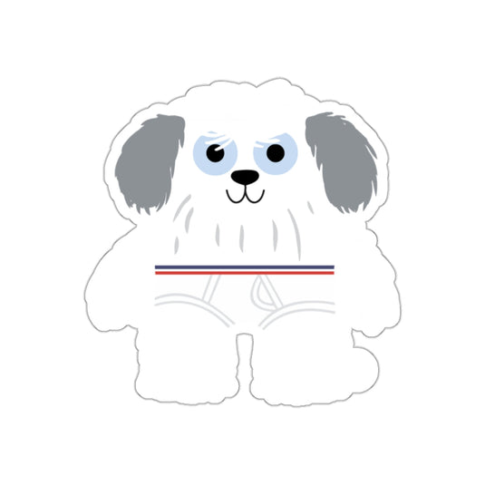 Adorable Cartoon Fluffy White Dog with Blue Eyes Sticker