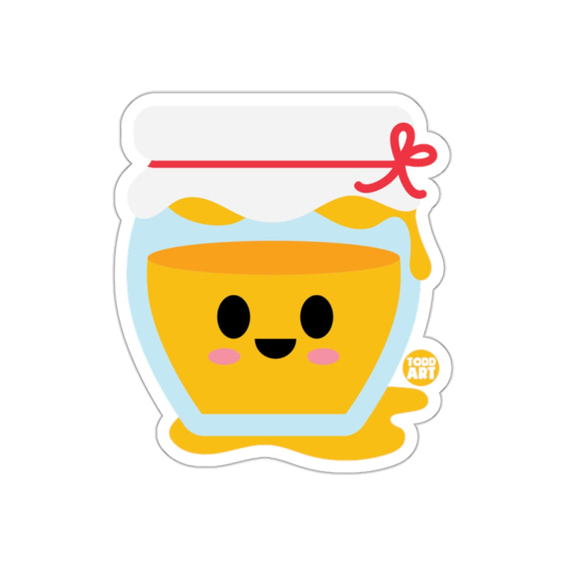 Load image into Gallery viewer, Cute Smiling Honey Jar Sticker with Red Ribbon Design
