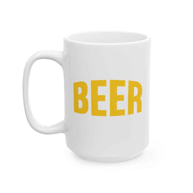 Load image into Gallery viewer, Fun White Mug with Bold Yellow BEER Lettering

