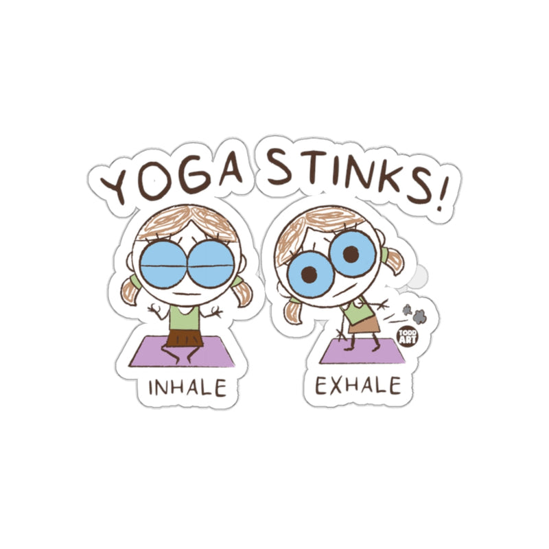 Load image into Gallery viewer, Yoga Stinks Funny Cartoon Yoga Sticker for Yoga Enthusiasts
