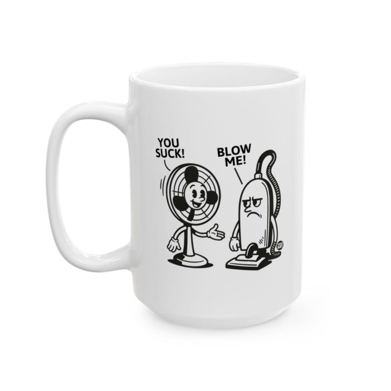 Load image into Gallery viewer, Hilarious Fan and Vacuum Cartoon Humor Mug Product
