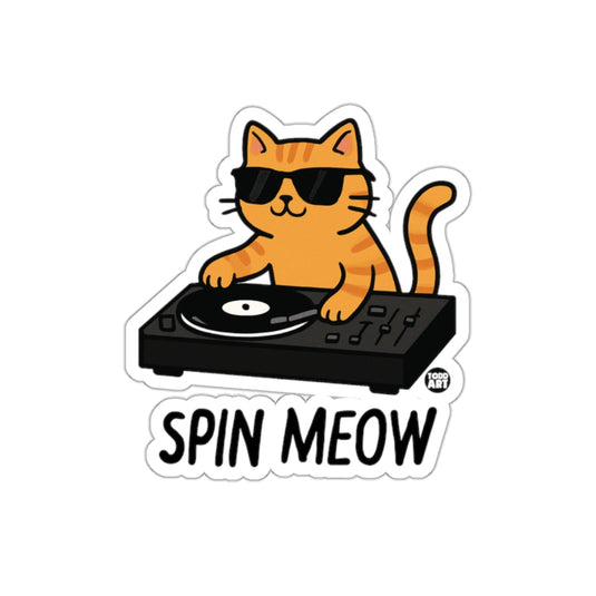 Cute DJ Cat Spin Meow Design Sticker