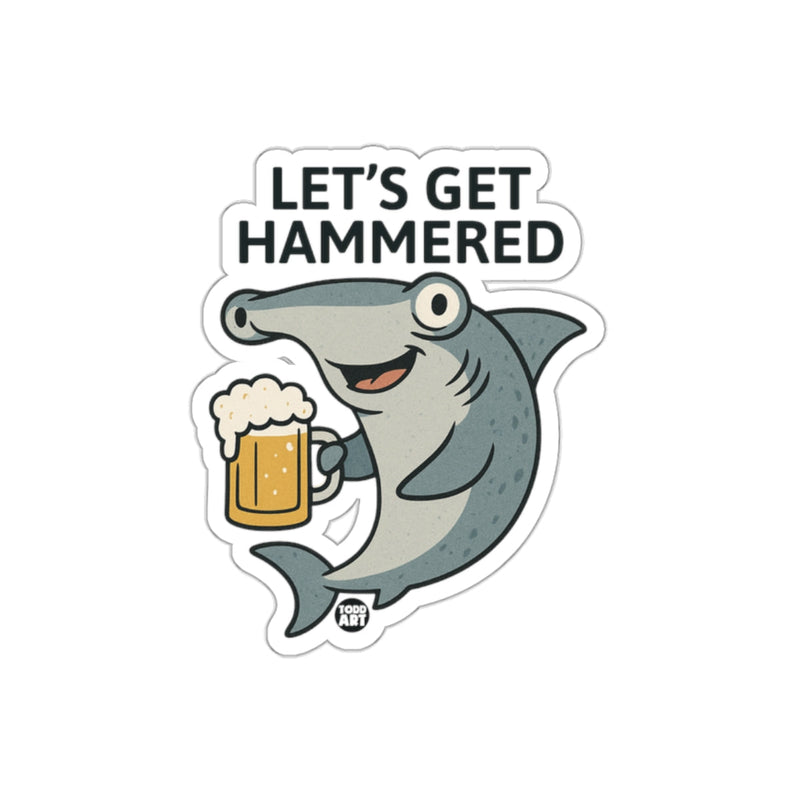 Load image into Gallery viewer, Lets Get Hammered Cartoon Funny Shark with Beer sticker
