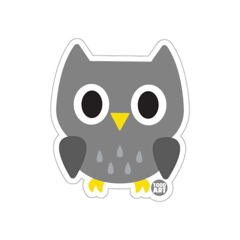 Load image into Gallery viewer, Cute Gray Owl with Big Eyes and Yellow Beak Sticker
